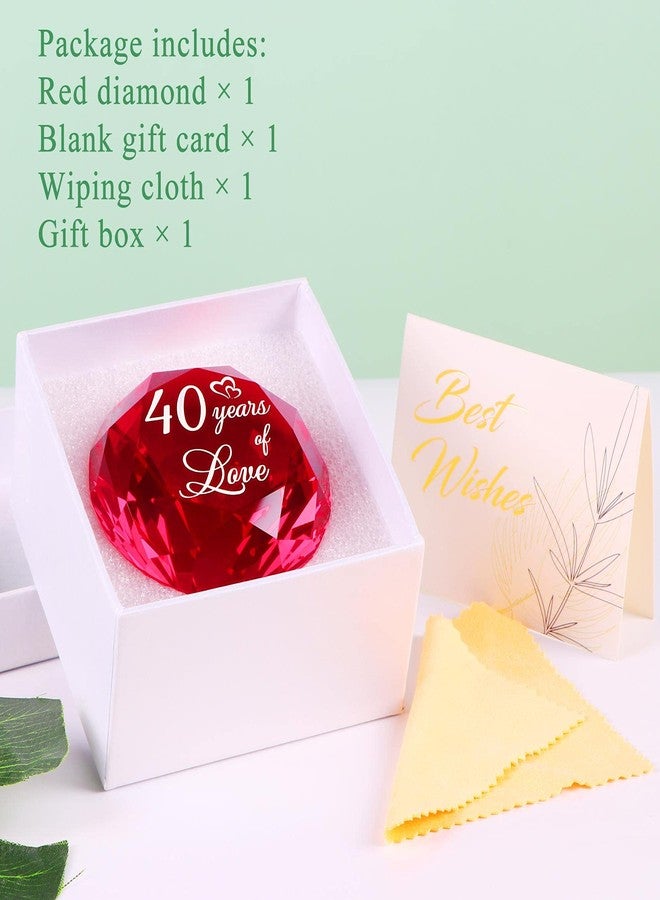 YWHL Happy 40th Wedding Anniversary Romantic Gifts for Her Him, Ruby Wedding Gifts for Her, 40 Years of Love Present for Couple, Red K9 Crystal Diamond Decoration - Image 2